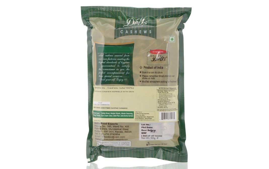 Delis Borma Cashew Kernels Jumbo Size   Pack  500 grams